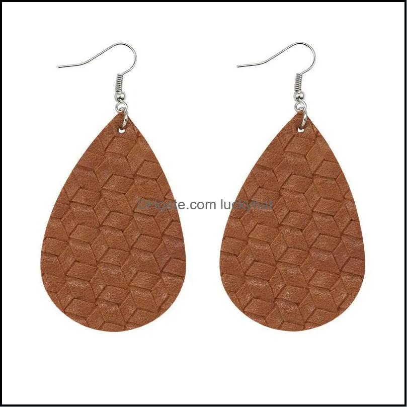  pu leather weave pattern waterdrop dangle earring for women colorful oval leather hook drop earring trendy jewelry gift