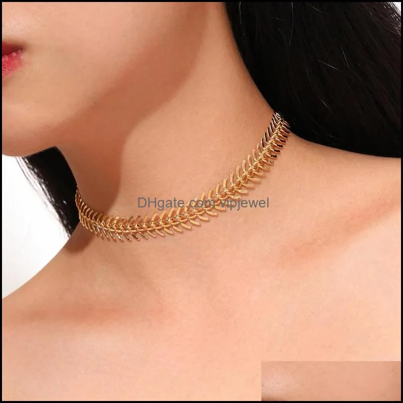 fishbone chain choker necklaces for women fishbone airplane shape color gold necklace flat chain jewelry