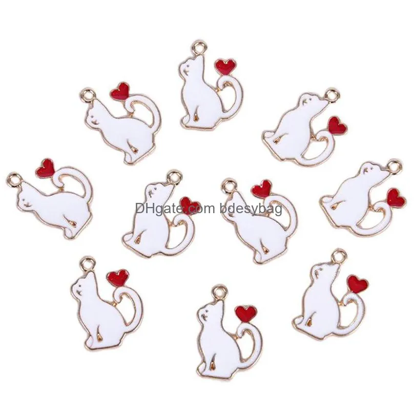 20pcs classics lucky cat enamel charms craft metal animal kitty charms for keychains earring diy jewelry making handmade craft