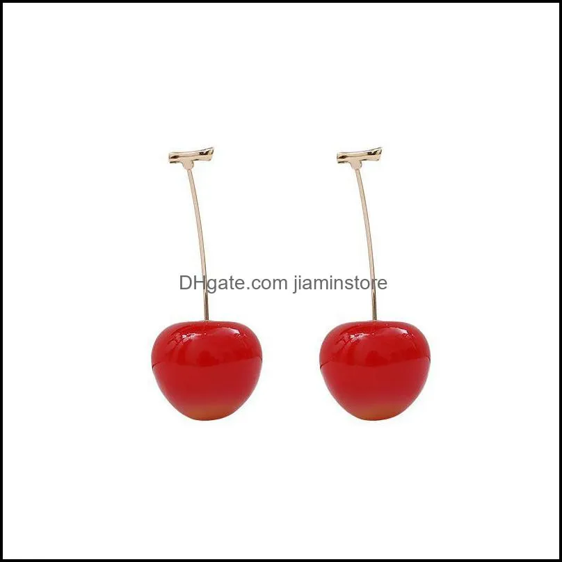 unique design sweet fruit 3d red cherry resin pendant earring for women gold alloy fashion drop earrings