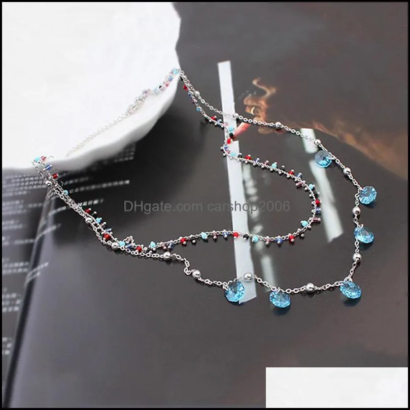  bohemian crystals beads chain choker fashion jewelry multi layers handmade clavicle chain necklaces for women girls