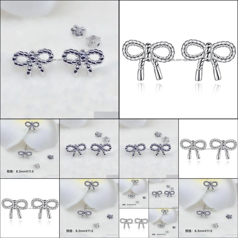 cz stud earrings wedding jewelry sparkling bow charms earrings copper plated silver jewelry beautiful bow earrings