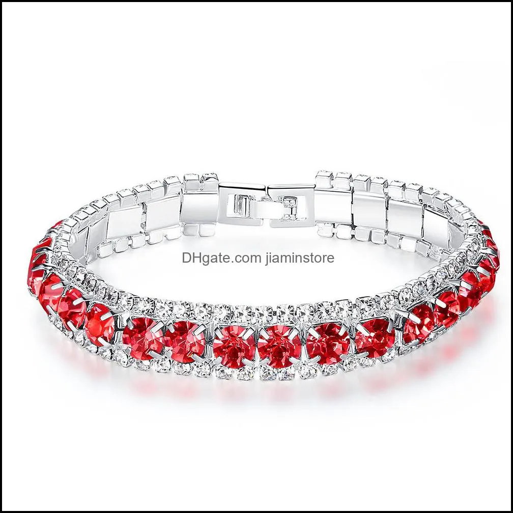 fashion sparkling round crystal bracelet for womens silver plated chain bracelet jewelry for party wedding mother day gift