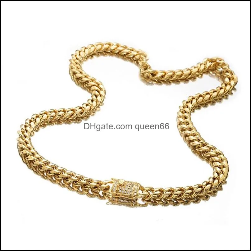 618mm wide stainless steel cuban  chains necklaces cz zircon box lock big heavy gold chain hiphop jewelry 436 q2