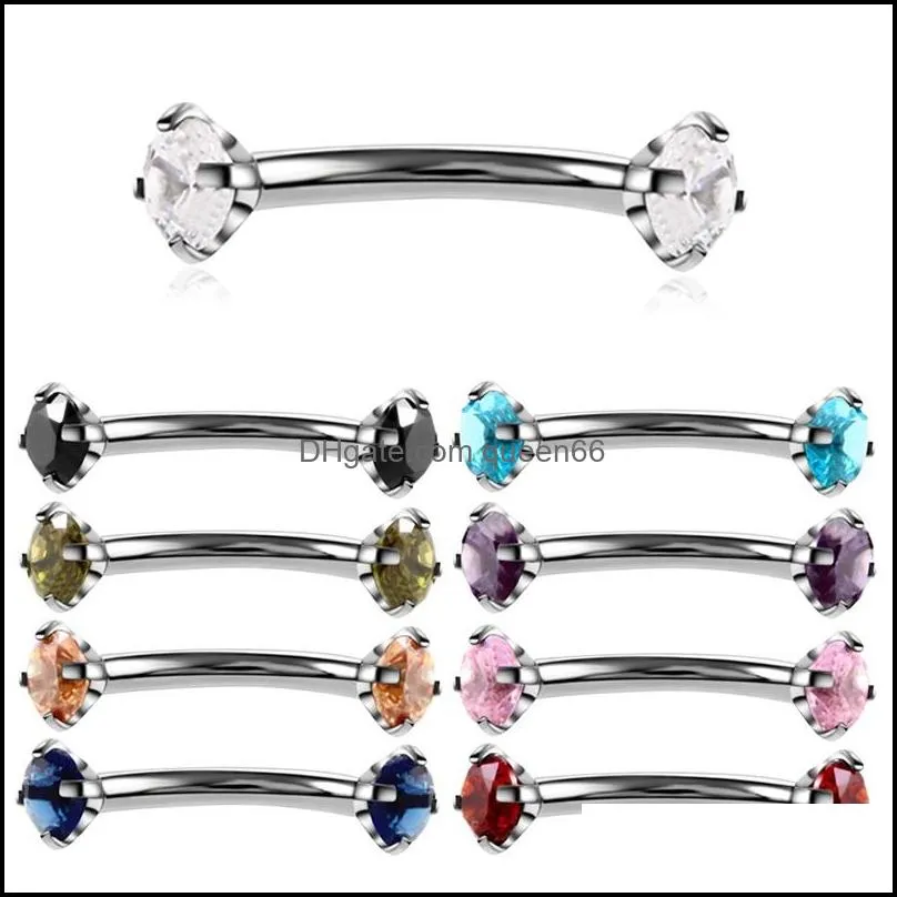 1pc surgical steel curved barbell colorful crystal zircon eyebrow ring piercing barbell lip ring snug daith helix rook earring 1872 t2