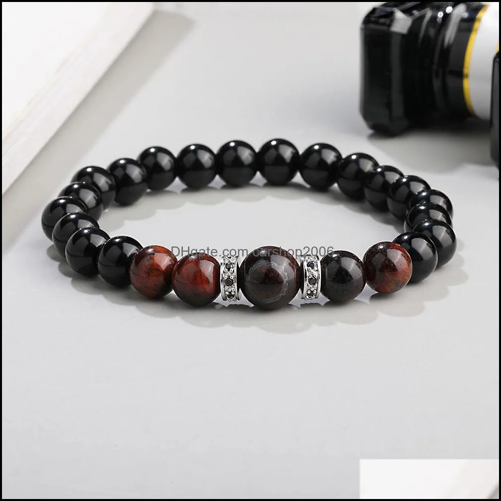 black glass beads stone bracelet fashion micro pave zircon 8mm handmade natural stone beads bracelet for women jewelry
