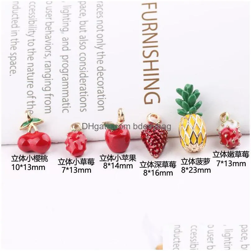 20pcs/lot metal drop oil colourful strawberry cherry fruit charm pendants goldcolor floating enamel fashion jewelry accessories