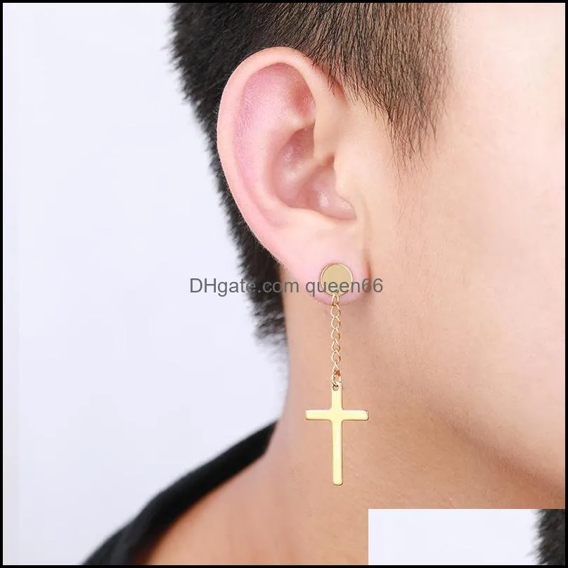 1 piece punk gothic stainless steel stud earring back cross round fake ear taper dumbbell women men rock jewelry