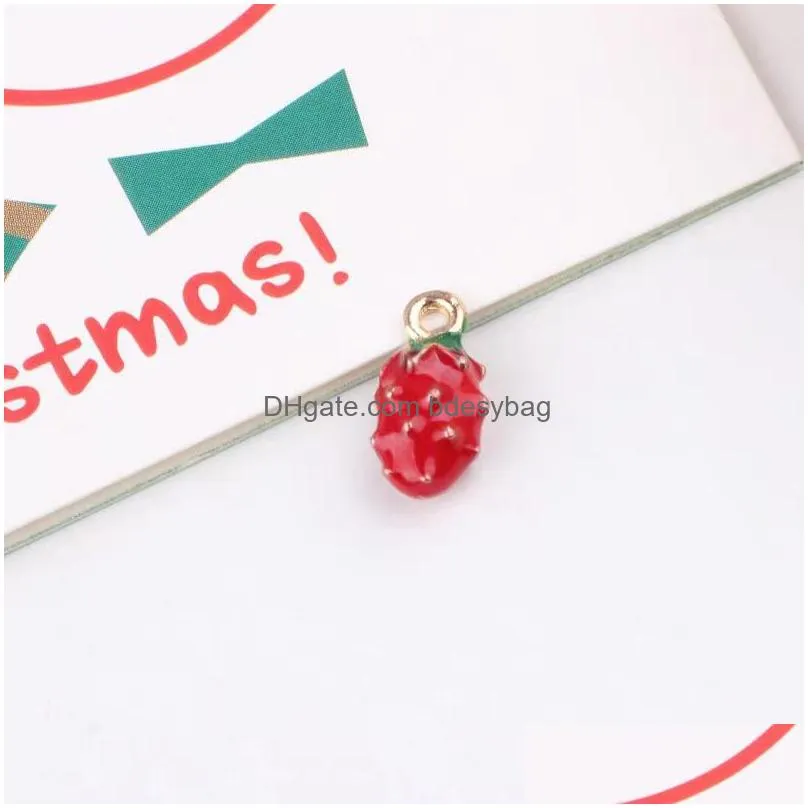 20pcs/lot metal drop oil colourful strawberry cherry fruit charm pendants goldcolor floating enamel fashion jewelry accessories