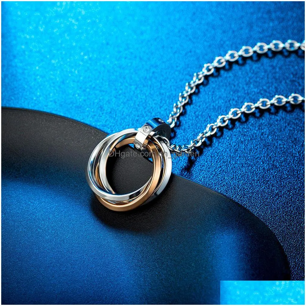 wholesale tiktok japan korea 24 inches hiphop pendant metrosexual three ring titanium steel necklace circles art pendants