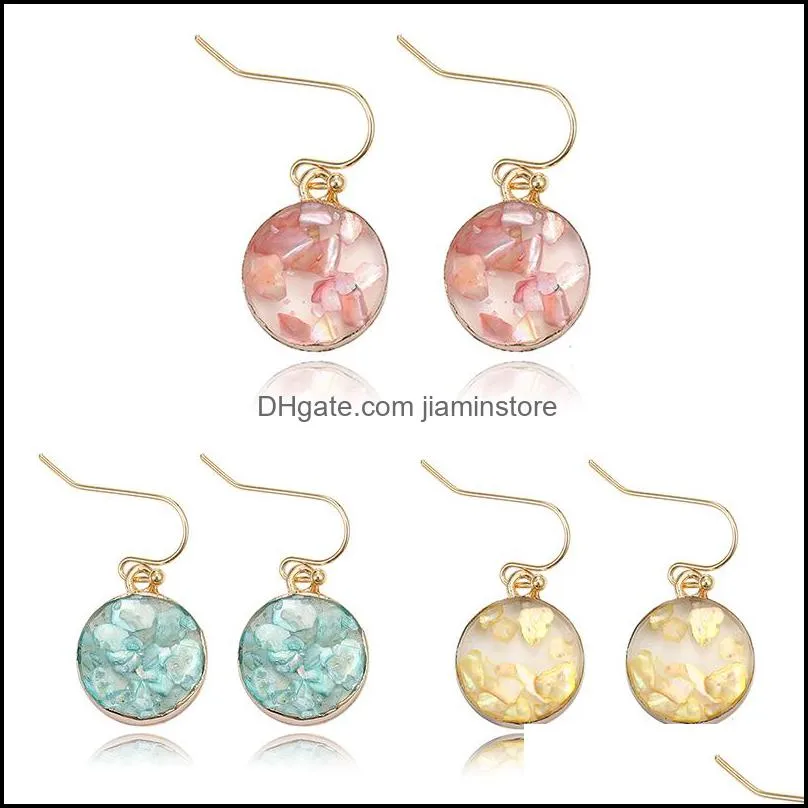 fashion unique design resin stone dangle earring for women girls colorful shell paper sequins round gold plating hook earring jewelry