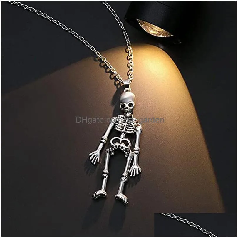 dark wind halloween skull necklace halloween human skeleton ghost hand charm couple necklaces 75cm chain