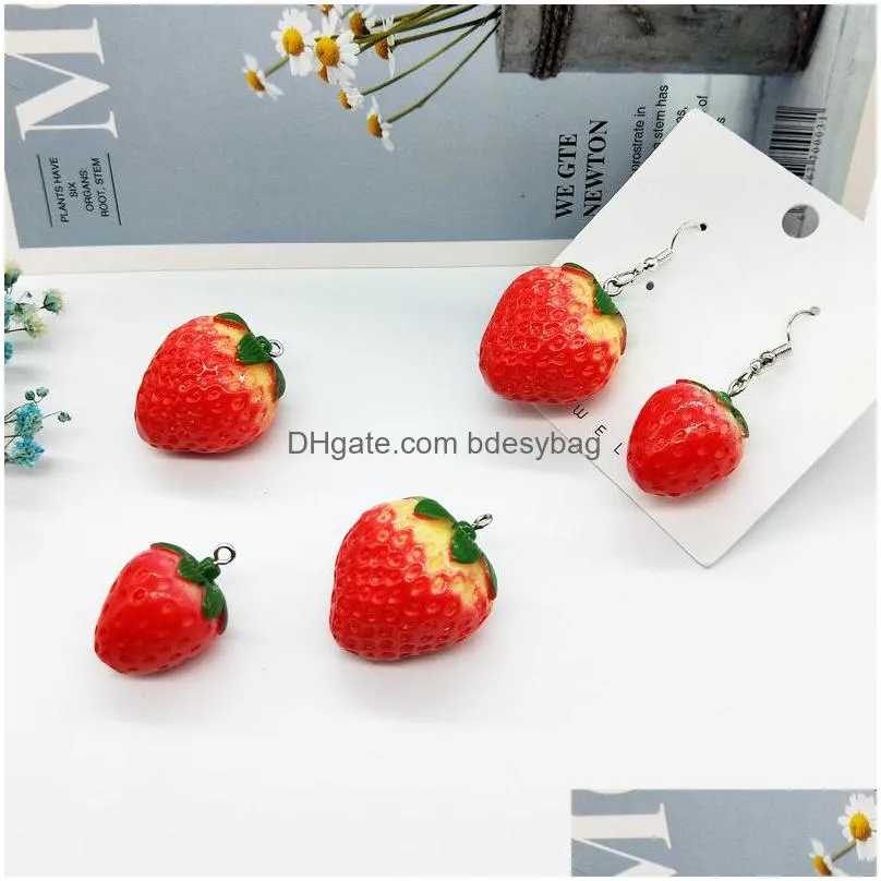 20pcs classics 3d resin strawberry charms pendants fruit floating creative keys diy jewelry making accessories handmade