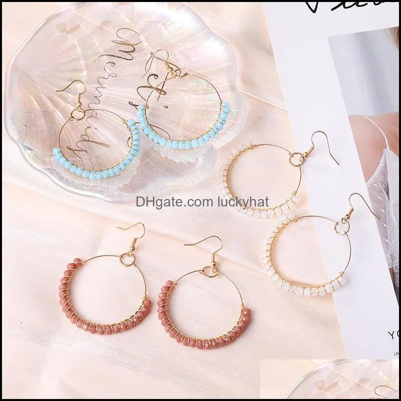bohemian handmade glass beaded hoop dangle earring for women colorful gold alloy drop earring fashion jewelry gift