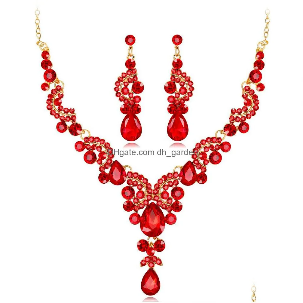 wholesale europe and america bridal necklace set fashion high grade crystal necklace earring jewelry sets shipping