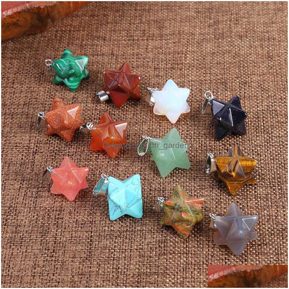 wholesale natural stone crystal merkaba pendant octagon star foreign trade jewelry source flower necklace of life