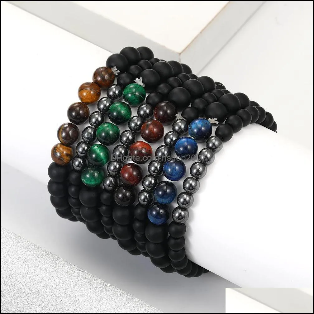 2pcs set fashion handmade natural agate bead bracelet for men women 6mm 8mm natural stone energy bracelet elastical jewelry gift