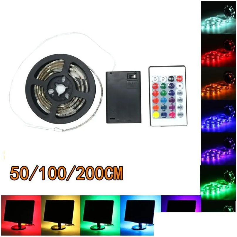 led strip battery box light 5050 smd 2m 1m 0.5m flexible rgb with 24 keys controller waterproof led tape indoor home decoration