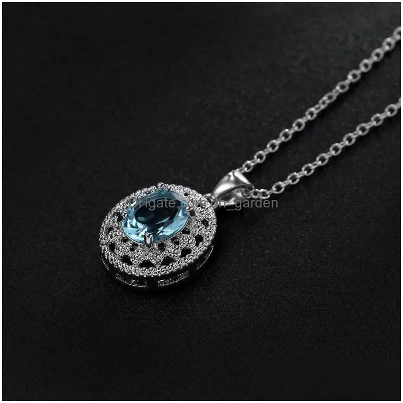 wholesale price stainless steel necklace jewelry popular valentines day gift blue topaz clavicle chain woman shipping