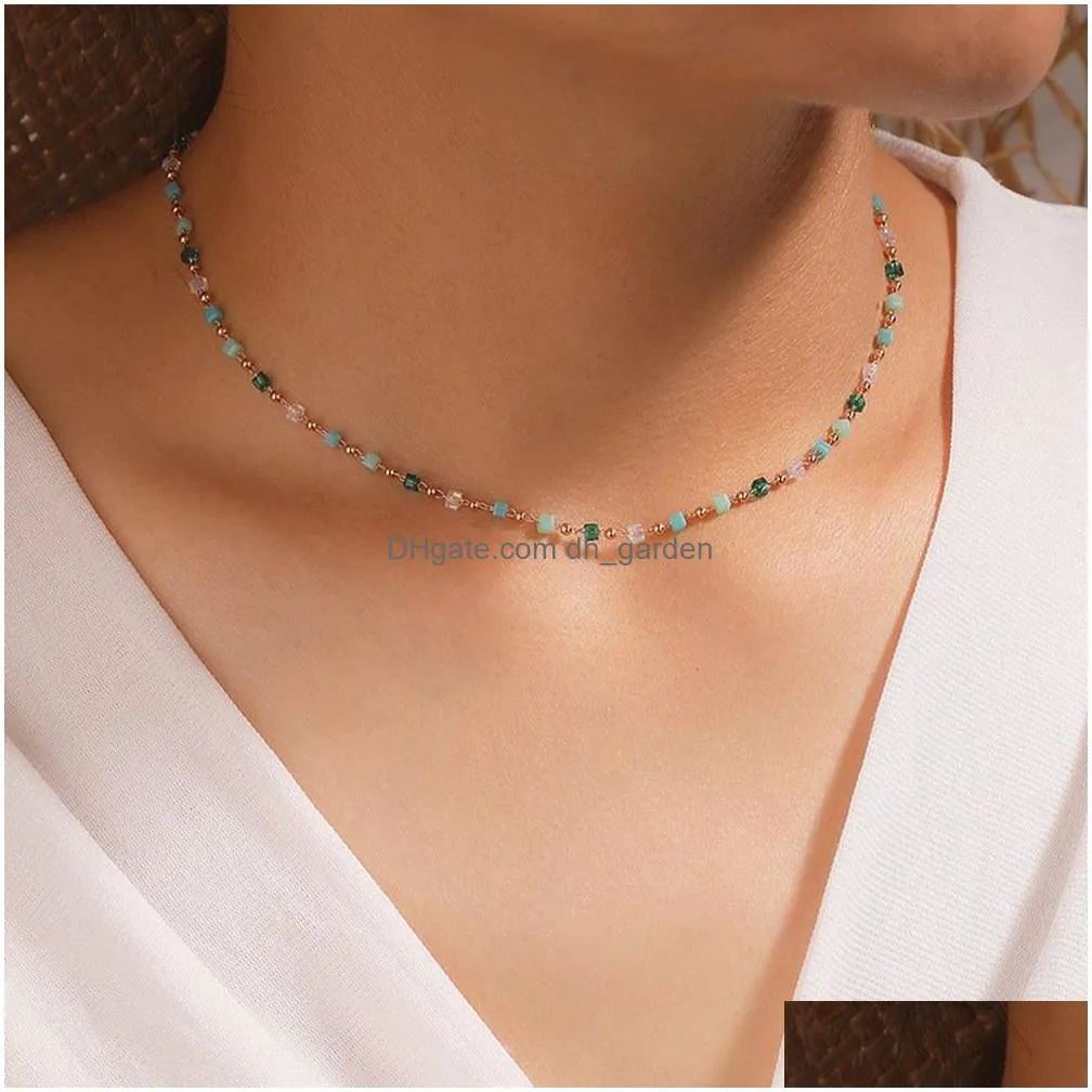 cr jewelry popular necklace jewelry bohemian style green beads versatile simple necklace neck chain clavicle chain