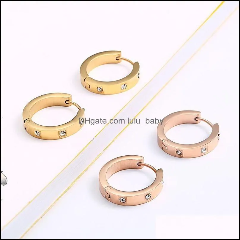 rose gold tiny zircon hoop huggies earrings with cz stones stainless steel wedding silver medium hoop earrings for women