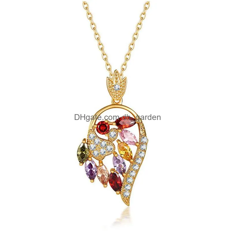 fashion super flash colorul zircon necklace environmental protection copper womens gorgeous flower exaggerated pendant shipping