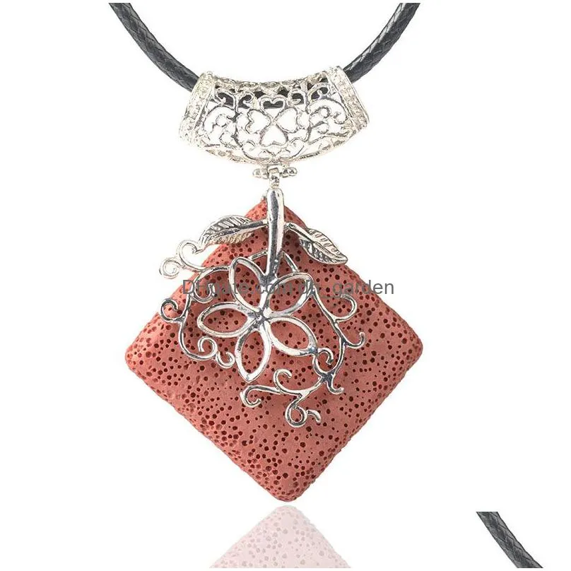 wholesale rhombus lava stone multilayer necklace  oil diffuser volcanic rock pendant necklace women jewelry shipping