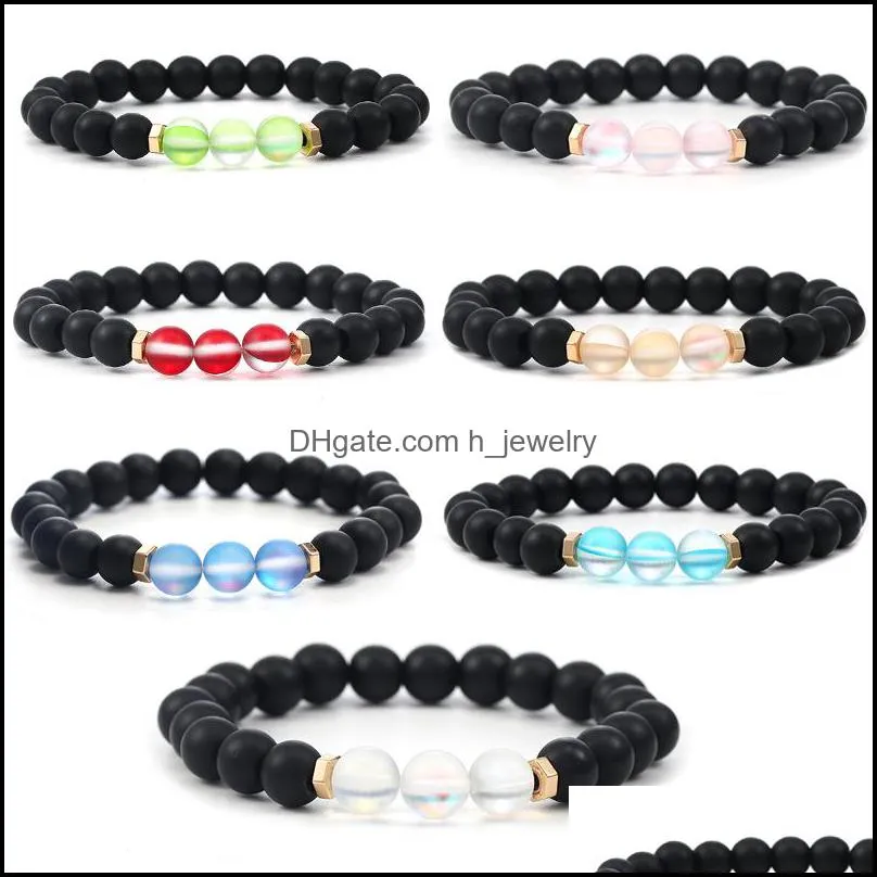 fashion natural flash stone beaded strands bracelet for women men 6mm black matte hematite agate crystal glass energy bead bracelets