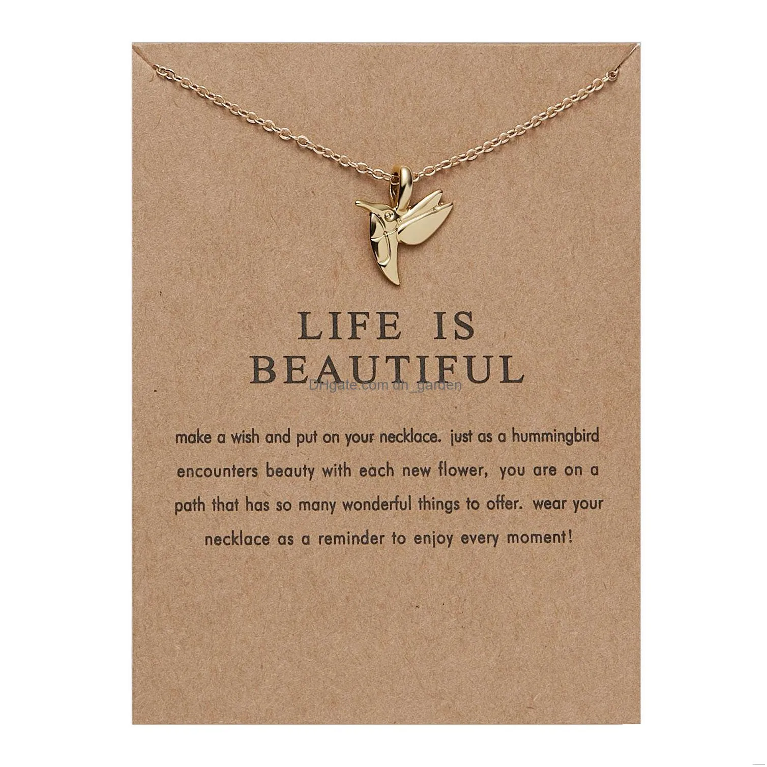 paper card dogeared necklace retro winged bird hummingbird necklaces female fashion collarbone chain wholesale