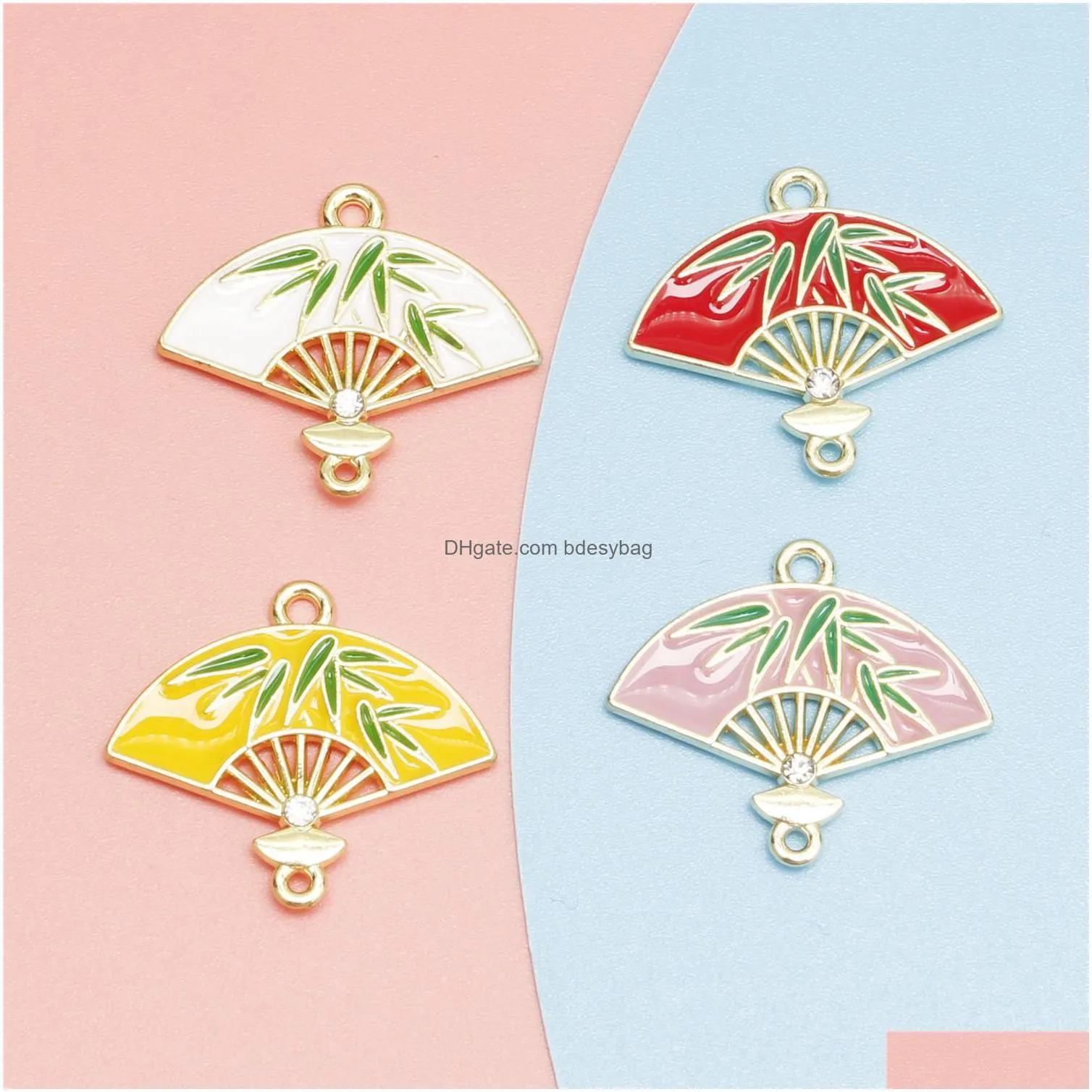 20pcs/lot chinese style enamel fan charms connectors diy earring bracelet necklace pendant for jewelry making accessories