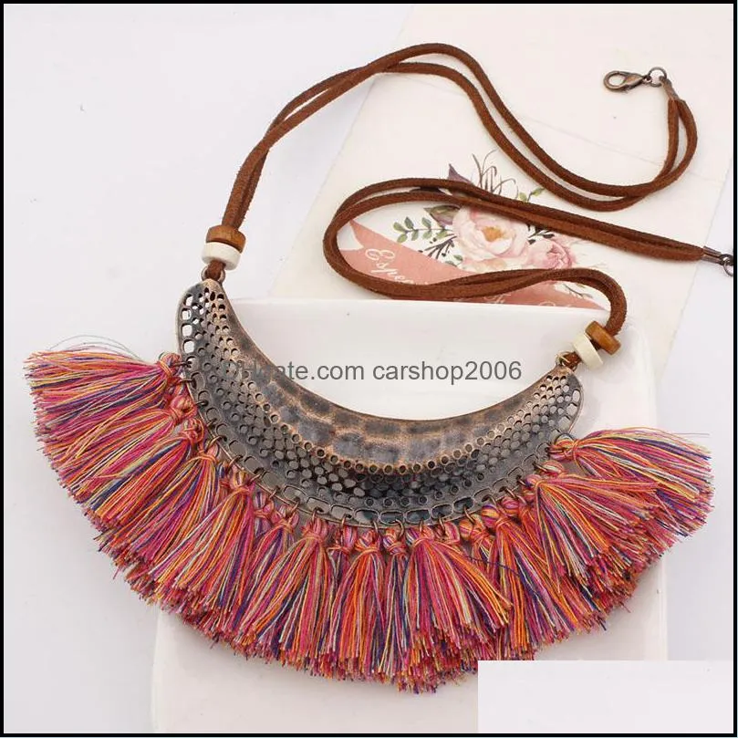  boho crescent pendant tassel choker necklace for women vintage ethnic colorful velvet necklace fashion jewelry wholesale