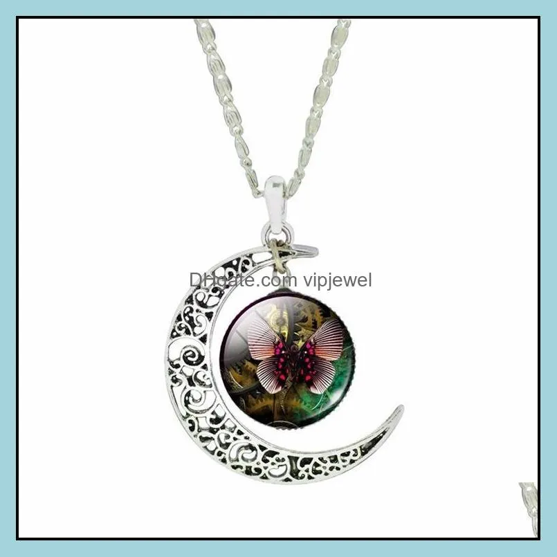 moon necklace galaxy planet glass cabochon picture silver half statement chain choker necklaces pendants