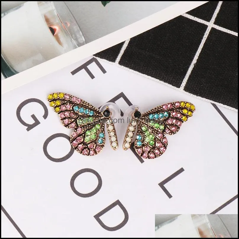 colorful crystal butterfly wing stud earring for women elegant gold plating earring trendy party wedding jewelry