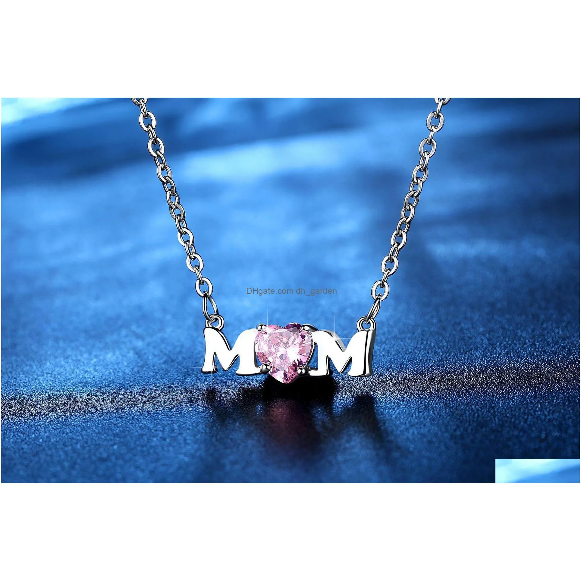 wholesale mom mothers day necklace pink heart shaped zircon letter necklace pendant mother clavicle chain gift jewelry shipping