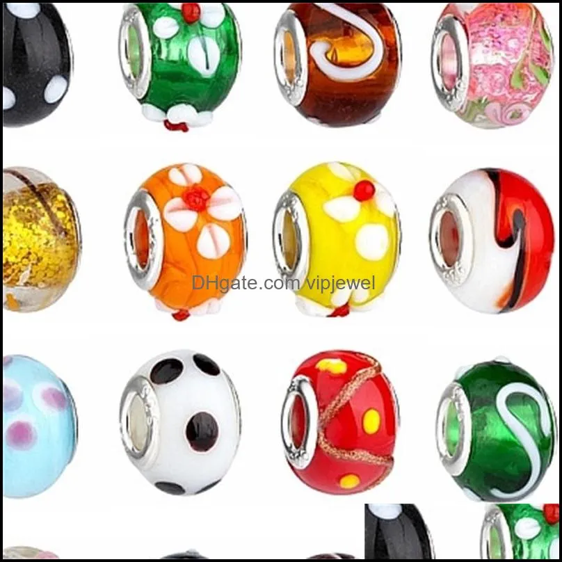 glass beads charms pretty european murano glass biagi large big hole rroll beads fit for charm bracelets necklace mix color