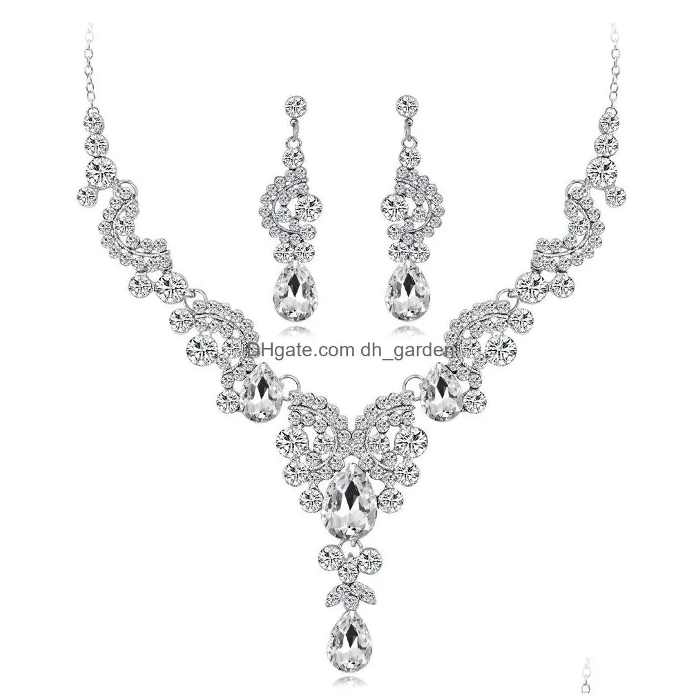 wholesale europe and america bridal necklace set fashion high grade crystal necklace earring jewelry sets shipping