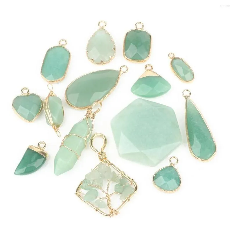 charms 1pcs natural green aventurine stone pendant tree life waterdrop heart tooth oval for earring necklace jewelry making