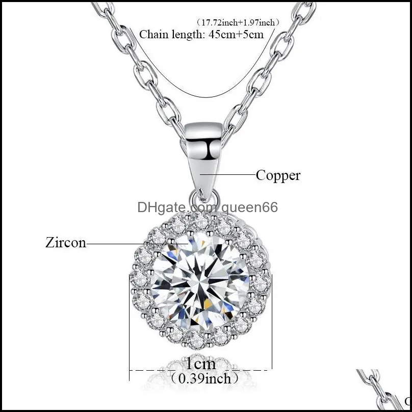 18k gold plated round cz pendant necklace cubic zirconia cluster necklace for women party bridal wedding jewelry gifts