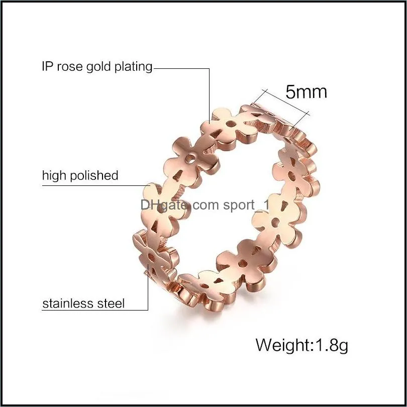 female cute sweet flower finger ring rose gold engagement rings for women fashion stainless steel jewelry gift