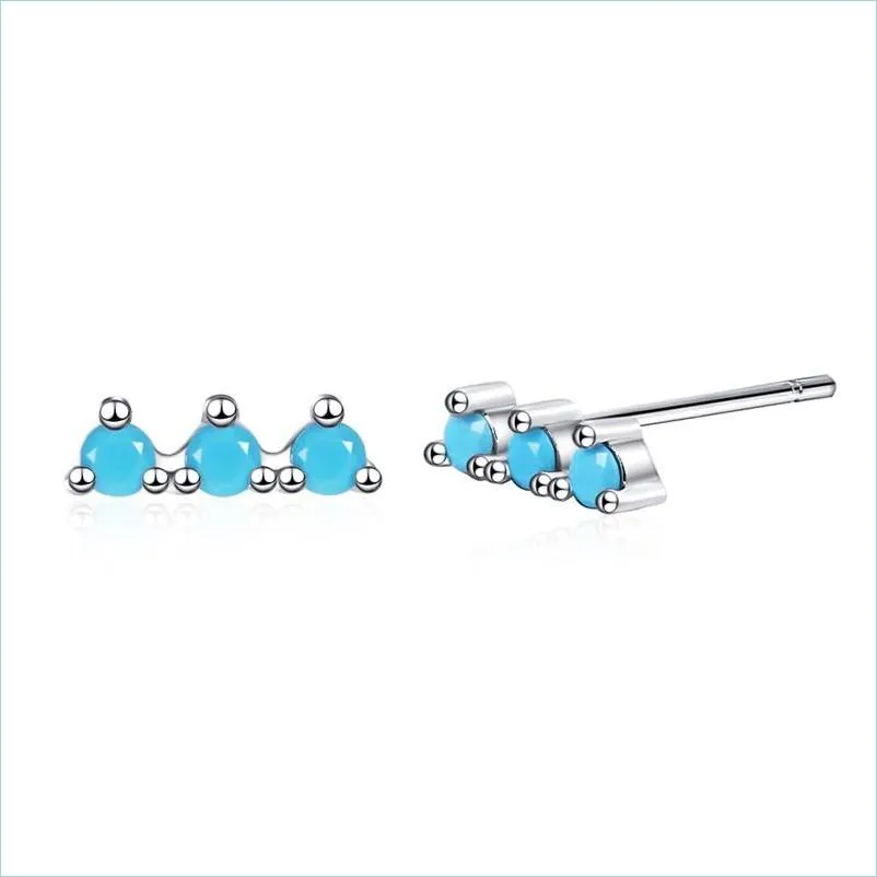 fashion 925 sterling silver cz crystal stud earing for women valentines day gift white black blue