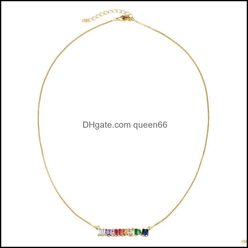 cz rainbow pendants necklace bracelet for woman fashion gold silver copper long chain necklace trendy party wedding jewelry