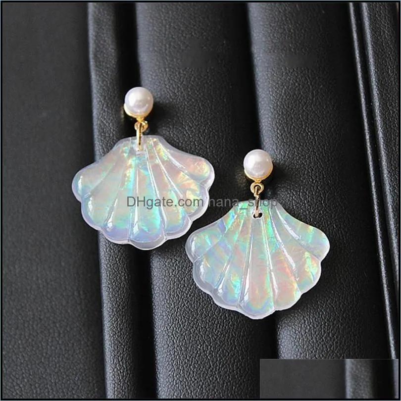 fashion acrylic colorful shell pearl pendant dangle earring for women girls korea style cute resin stud earring jewelry gift