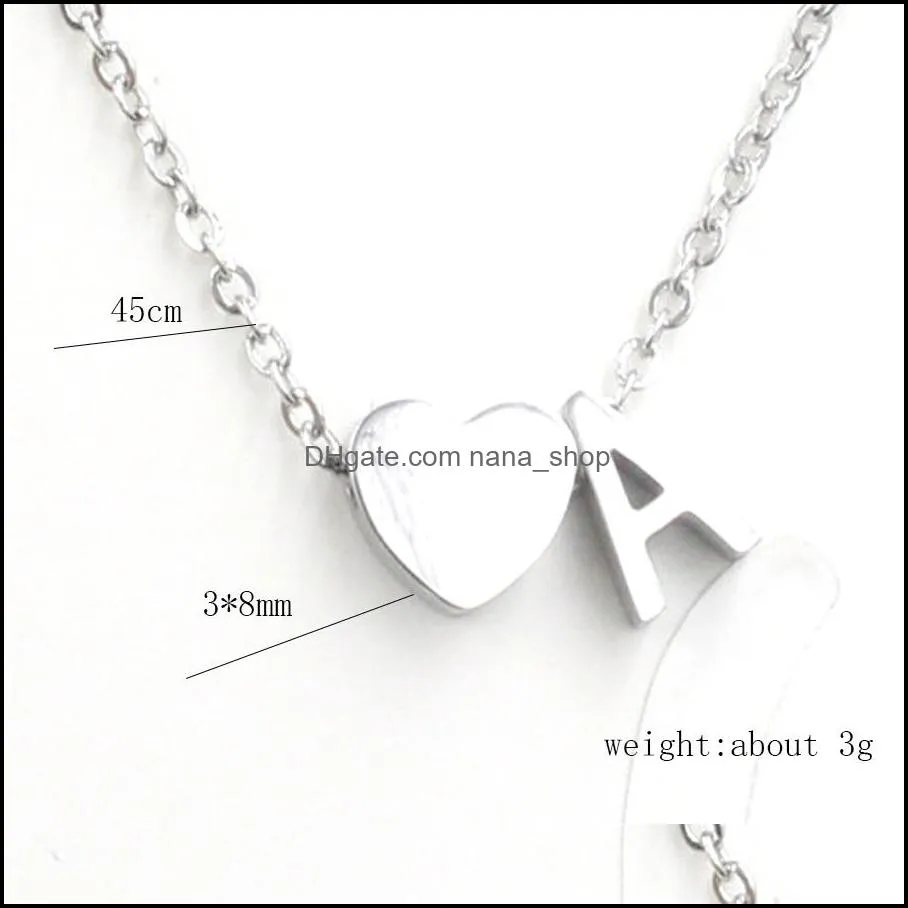 fashion stainless steel initial necklace 26 letter alphabet heart necklace pendant on neck choker for women collier gift jewelry