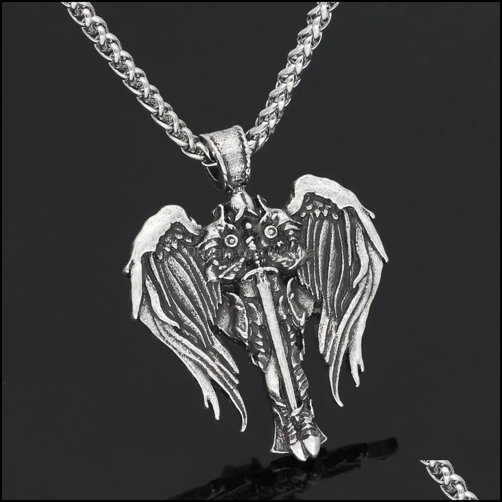 fashion vintage mens jewelry necklace antique silver stainless steel tone vintage angel necklace pendant punk rock