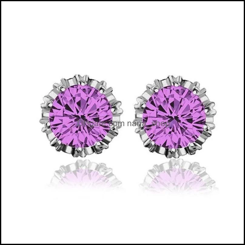 women korean crown stud earrings luxury silver gold clear purple blue cubic zirconia cz diamond ear rings for girl fashion jewelry bulk