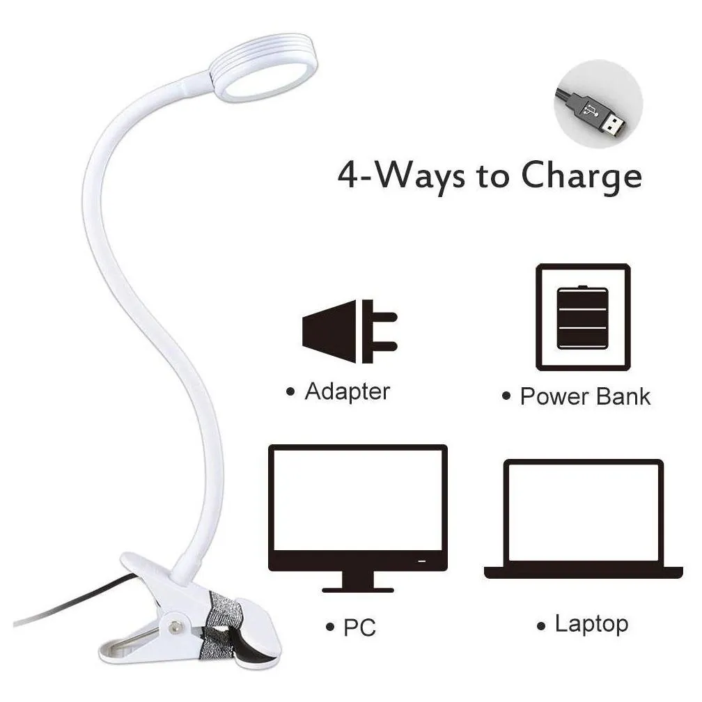 brelong led eye clip clip desk lamp reading fill light thirdlevel dimming usb powered 1 pc