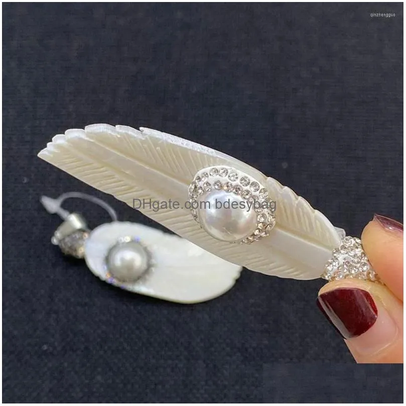 charms natural freshwater shell pendant 25x70mm inlaid diamond pearl feather charm jewelry making diy necklace accessories