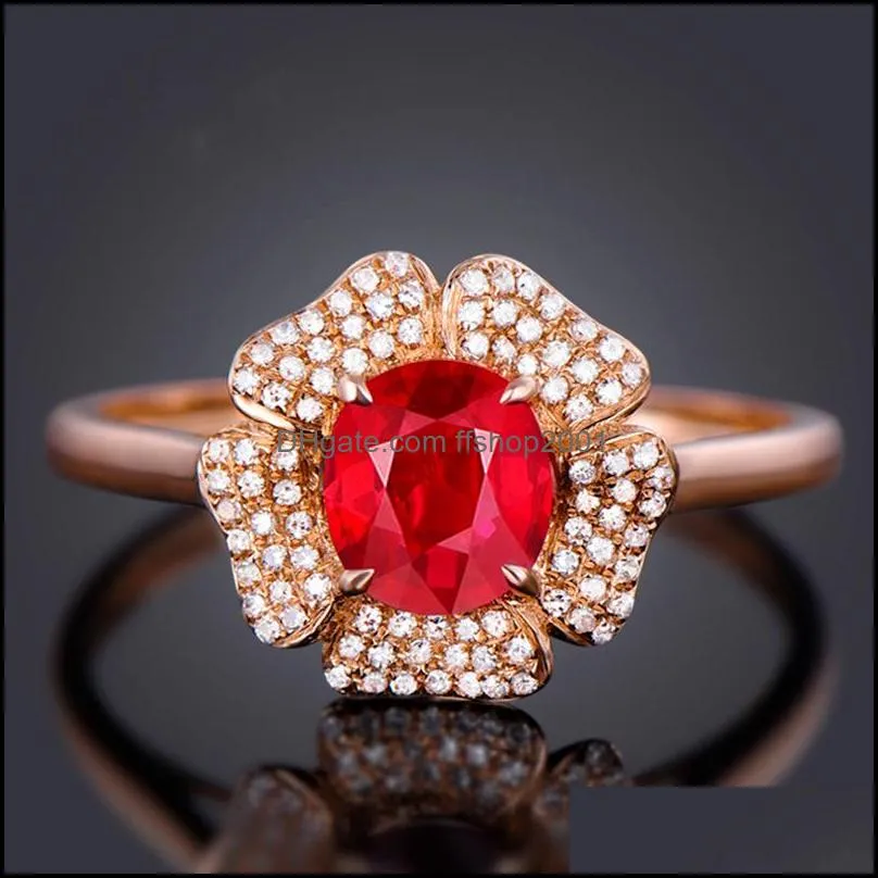 rose gold ruby ring for women blooming flower ring valentines day gift jewelry wholesale crystals rings