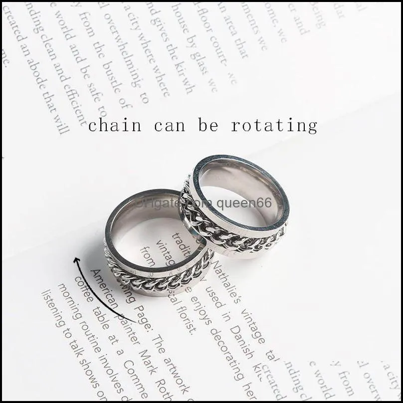 titanium steel couple rings for women men personality hiphop chain rotating ring fashion jewelry valentines days gift
