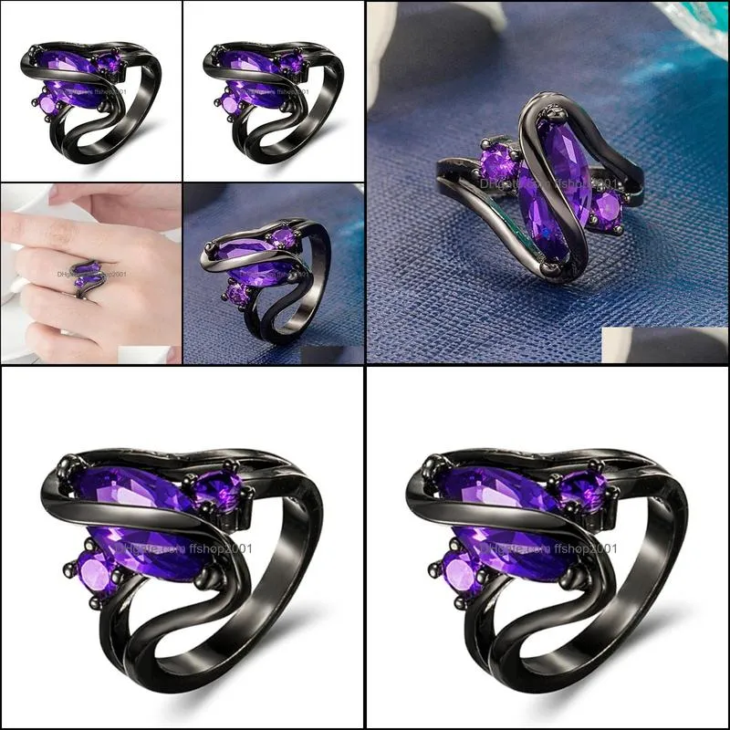 black gold rings fashion elegant purple horse eye zircon rings for women men simple personality charm ring gift for party friend